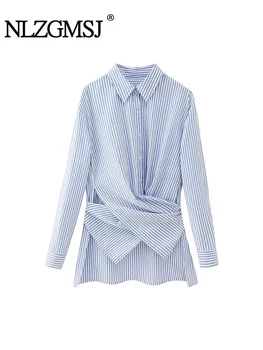 Nlzgmsj TRAF de Moda pentru Femei Camasa Bluza Maneca Lunga cu Dungi de Imprimare Fata Buton Bluza Office Doamnelor Camasa Eleganta pentru Femei