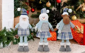 Moș Crăciun Doll decoratiuni de Craciun albastru tesatura carouri retractabil Crăciun doll bătrân om de zăpadă elan decor de vacanță