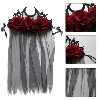 Zi de la Moartea Bentita Baroc Tiara CrownBlack Voal Coroana de Halloween Gotica articole pentru acoperirea capului Lolita Accesorii de Par