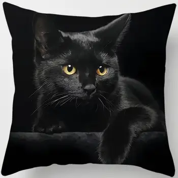 Housse de coussin carrée imprimée chat noir, ameublement de maison, de voiture, canapé