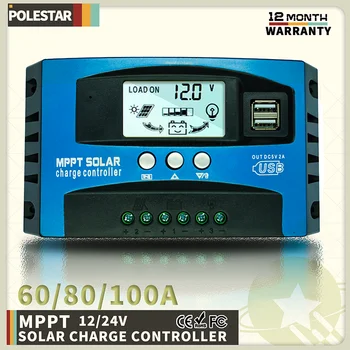 Polestar 60/80/100A Controler de Încărcare Solară MPPT 12V 24V Dual USB Display LCD Auto Panou cu Celule Încărcător de Reglementare Cu Sarcina