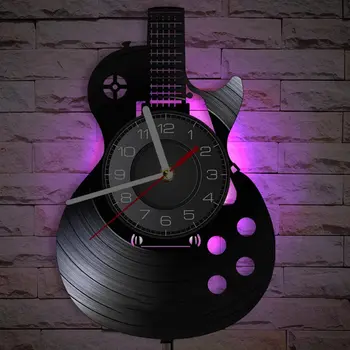 Muzica pe Vinyl Ceas de Perete Creative Chitara Cadouri pentru Bărbați LED Lampă de Noapte Ceas Handmade Art Decor Acasă Instrument Ceas de Perete