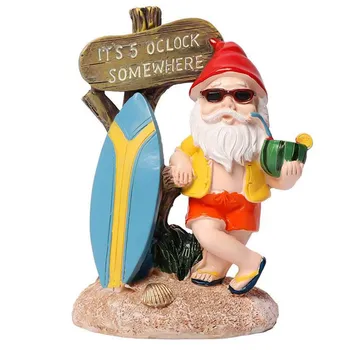 Rășină Amuzant Gnome Figurine cu placa de Surf Semn de bun venit este Ora 5 Undeva Statuie pentru Casa Gradina Curte Decor