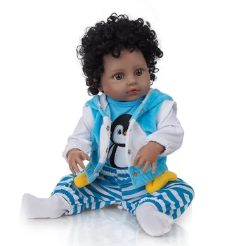 19Inch Afro-American Doll Negru-Piele Renăscut Copil Nou-născut Terminat Plin de Silicon Vinil Corp Jucarie Cadou Pentru Fete