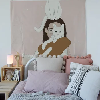 Fata si Pisica Arta Scandinav Tapiserie Decor Acasă Draperii de Perete Pătură de Picnic Decor Boem Cameră Decor Estetica Tapiz Comparativ