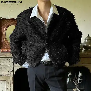 Coreea Style Moda Barbati Pufos Material Trunchiate Sacouri Casual Streetwear Solid cu Mâneci Lungi Costum de Haine S-5XL INCERUN Topuri 2023