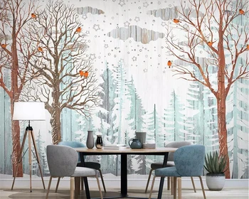 Tapet personalizat Nordică pădure de pin pădure pasăre de lemn cereale lemn fundal TV de perete decorațiuni murale 3d tapet
