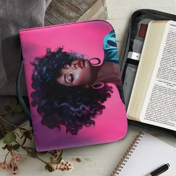 Afro Negru Fata Modele Biblia Geanta pentru Femei din Piele cu Fermoar Mâner Genți de mână POD Portabil Personalizate Biblia Saci Jurnalul Proteja