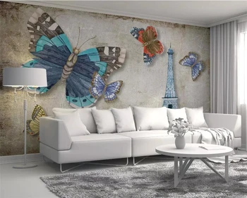Beibehang Personalizat tapet modern retro vintage fluture Paris, Turnul TV de fundal pereți decorațiuni murale 3d tapet