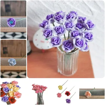 5Pcs/set 1:12 casă de Păpuși în Miniatură a Crescut de Simulare Două Culoare Rose Flori Model DIY Micro Peisaj Ornamente Decor Accesorii