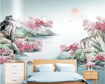 beibehang Personalizate modern nou stil Chinezesc abstract cerneală peisaj peach blossom de fundal TV dormitor cu canapea tapet