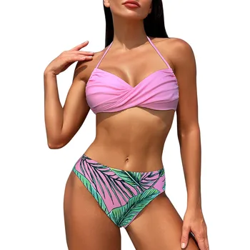 Moda pentru femei iute Uscat Bikini de Talie Mare Ciocnire Culoare Tipărite Sexy Costume de baie de Vară pe Plajă Poarte costum Bikini Mujer