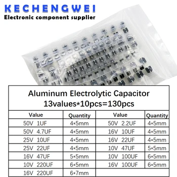 130pcs/LOT 1uF-220uF SMD Aluminiu Electrolitic Condensator Asortate Kit Set, 13values*10buc=130pcs Probe Kit