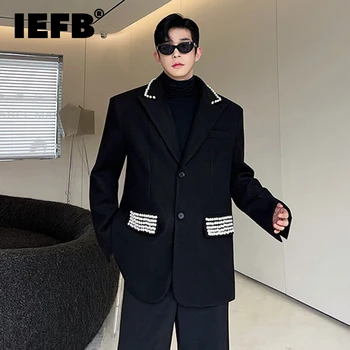IEFB Elgance Barbati Sacouri Moda Nișă Design Încrustat Perla Material Largă Sacou Costum coreeană Stil Lux, Haine de Toamna 9C2577