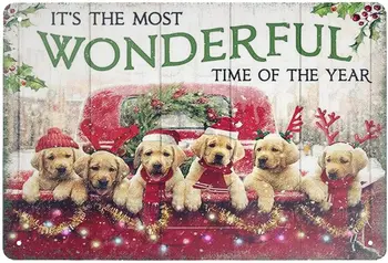 Super durabil Șase de Aur Câini pe masina de Crăciun Cel Mai Minunat moment al Anului staniu Semne de Epocă bar cafenea