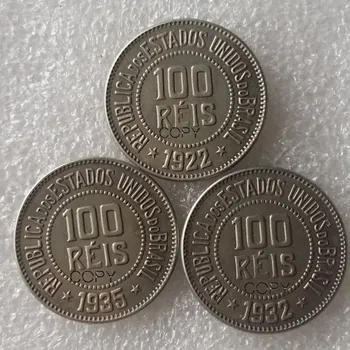 Brazil 100 REIS Amestecat datele 1922 1932 1935 Cupru și Aliaje de Nichel Monede Copie