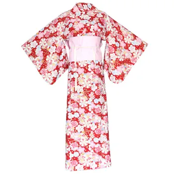 Doamna Japoneze Yukata Kimono Cu Obi Arc Retro Sakura Imprimare Halat De Baie Rochie Geisha Photoshooting Performanță Costume De Dans