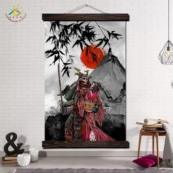 Samurai Cuplu Schelet Arta de Perete Moderne de Imprimare Arta Pop Postere si Printuri Scroll Panza Pictura poze de perete pentru camera de zi