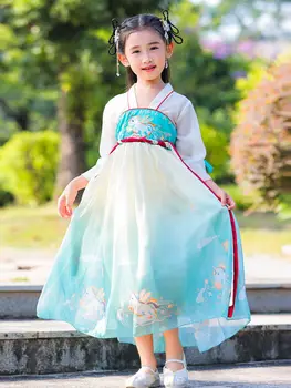 Hanfu Costum Fată Chinoiserie Elegant Super Zana Primavara-Vara pentru Copii Tang Rochie Haine Vechi