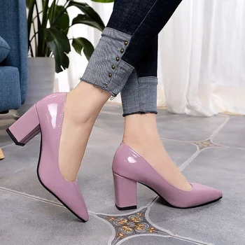 Noi Femeile Pantofi cu Tocuri de Subliniat Superficial Gura Pantofi WomenThick-toc Pantofi de Moda Plus Dimensiune 43 Zapatos Para Mujer