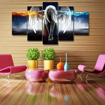 5pcs Hd Apa de Foc Înger Aripi Magice Tipărite Tablouri Canvas montat pe Perete Artă Modular Poze Home Decor Pentru Camera de zi