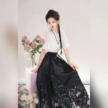 Chineză Tradițională Hanfu Set pentru Femei Rochie de Vara Lotus Mamianqun de zi cu Zi Îmbunătățire Naveta Chineză Costum Fusta