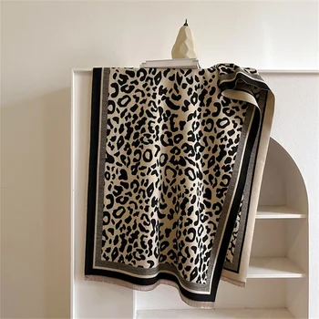 Eșarfă de iarnă Femei Cașmir Moale Cald Pashmina de Imprimare Leopard Eșarfe Împachetări Șal Gros Bufandas Ciucure Fulare Hijabs 180x65CM
