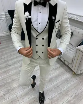 Slim Fit Costume de Nunta pentru Bărbați 3-Piesă de Mire Smoching Moda de Afaceri de Vârf Rever Blazer cu Dublu Rânduri Vesta Pantaloni 2023