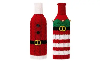 Sticla de vin Acoperire Pentru Crăciun 2 buc de Înaltă Calitate, Material tricotat Sticla de Vin Sac de Petrecere Masă Decoratiuni Cadou de Anul Nou