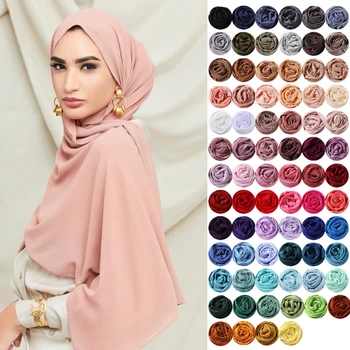 Simplu Șifon Hijab Eșarfă Șal Femeile Islamice Musulmane Voal Eșarfe Împachetări Doamna Echarpe Respirabil Foulard 1 buc 76 Culori