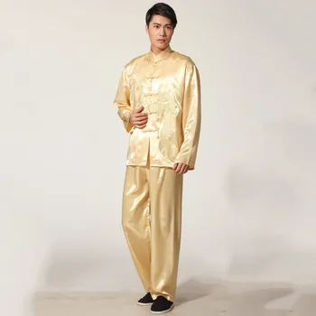 Noi Broderii de Aur Dragon Bărbați Chinez Raionul Kung Fu Costum Tradițional Tai Chi Seturi de Wu Shu Uniformă S M L XL XXL M051-1