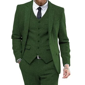Toamna/Iarna Verde Spic De Costume Pentru Barbati Slim Fit Sacou+Vesta+Pantaloni 3 Bucati Nunta Mire Smoching Anglia Trajes De Hombre 2022