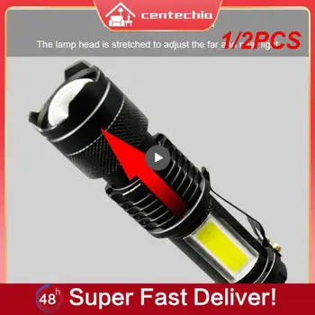 1/2 BUC Mini Reîncărcabilă Lanterne LED-uri XPE COB Lampă Margele de Lumină Puternică Zoom Lanterna Mici Torțe Lampă Lanternă Tactică