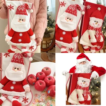 1 buc, Ciorap de Crăciun Saci, Tricotate Supradimensionate Trei-dimensional Bătrân om de Zăpadă, Cadouri, Crăciun Șosete Bomboane