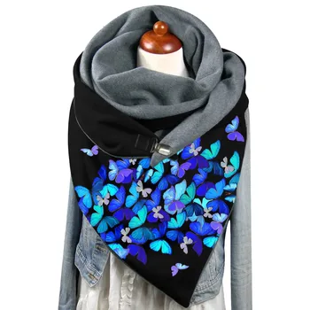Femei Esarfa De Toamna Iarna Fluture Imprimat Șal Butonul Împachetări Gât Eșarfe Îngroșa Termică Vânt Cald Strat Dublu Eșarfă