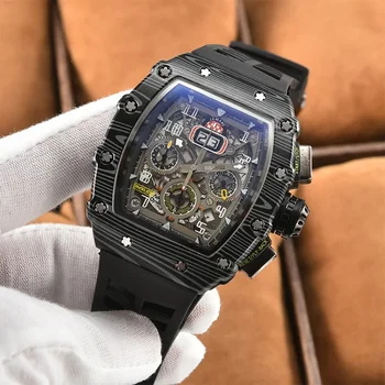 2023 Lux de Top de Lux Richard Mecanice Stil Bărbați ceas rezistent la apa cu 6 pini Calendar automat Bărbați ceas