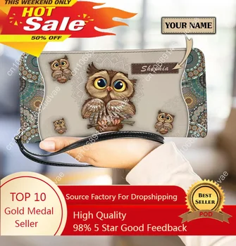 Personalizate Owl Print Femeie Mult Portofele Din Piele Curelușă Bani Sac De Sex Feminin Doamnelor Card Multifuncțional Titularul Pungă Mică Mujer