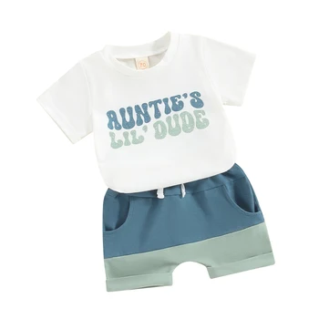 2 buc Băiețel Nou-născut Tinutele Mătușile Baiat cu Maneci Scurte T-Shirt, Bluze Pantaloni Jogger Shorts Set Toddler Haine de Vară