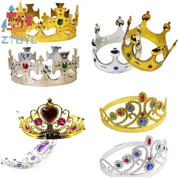 Noutate de Aur Plastic Regi, Regine Coroana Pălărie Regal Partid Rochie Fancy Costume Pălărie Ziua Pălării de Adult Băieți Fete
