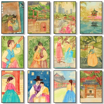 Coreea Style Decor Poster Hanbok Fata de Cultură Peisaj Arta de Perete Panza Pictura Perete imprimă Imaginile pentru Camera de zi Decor Acasă