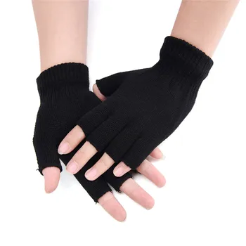 Negru Scurt Deget Și Jumătate Degete Lână Tricot Mănuși Încheietura Mâinii Cald Iarna Antrenament Pentru Femei Și Bărbați Noua Moda