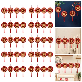 Chineză Hârtie Roșie Fan Decor Formă Rotundă Tradițională Decoruri Set Binecuvântare Pandantiv cu snur pentru 2024 de Primăvară Festive