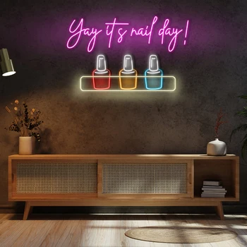 Yay e Unghiilor Zi LED Personalizate Semn de Neon Salon de Înfrumusețare Sală de Afaceri Decor de Perete Lumina de Neon Nail Parte Panou Personalizat Privat LED